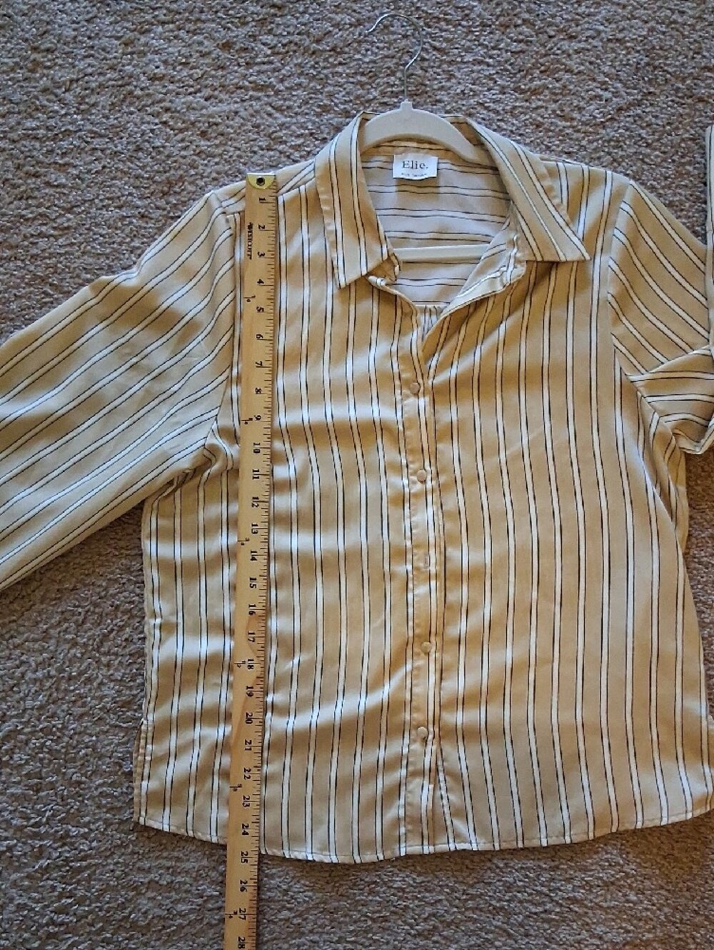 Elie Tahari Cream and Navy Striped Button-Down Blouse - Picture 6 of 8